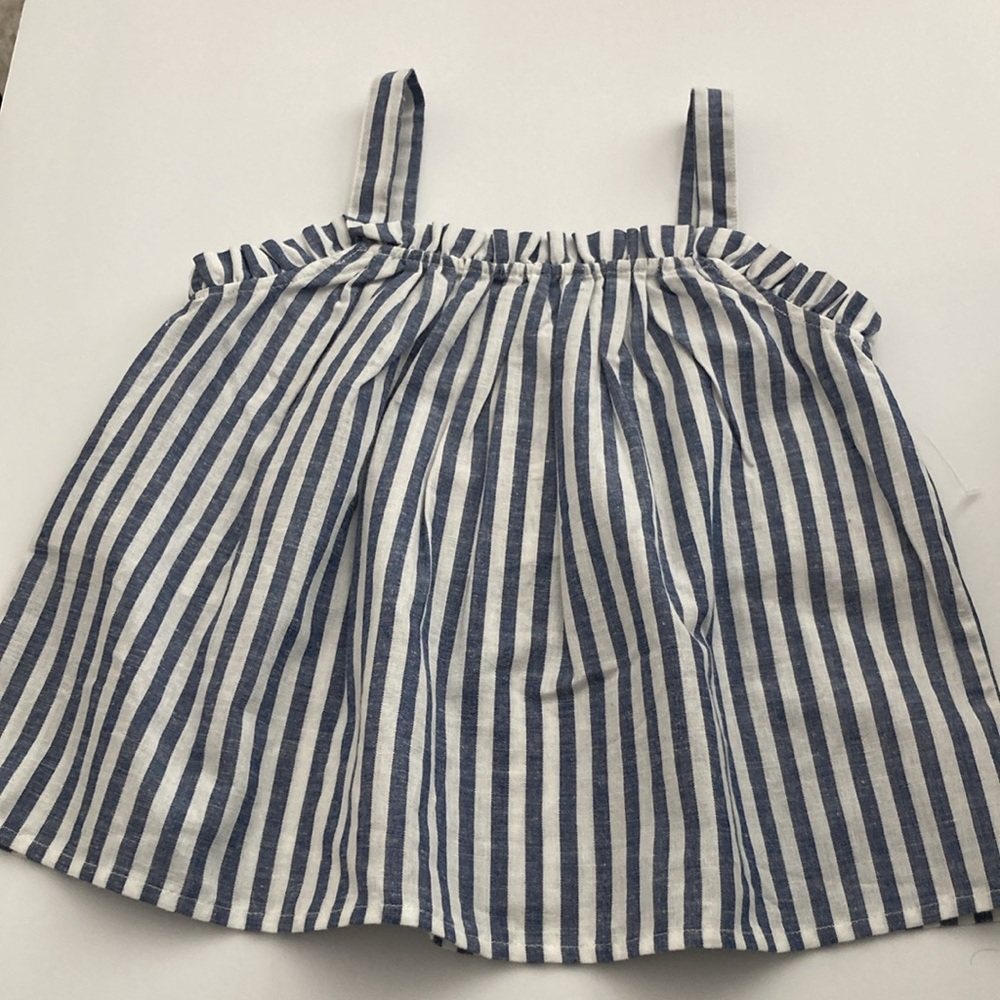 🎉 3 For $20 Mango Kids Girls Striped White & Blue Tank Top Size 7-8 Wide Straps